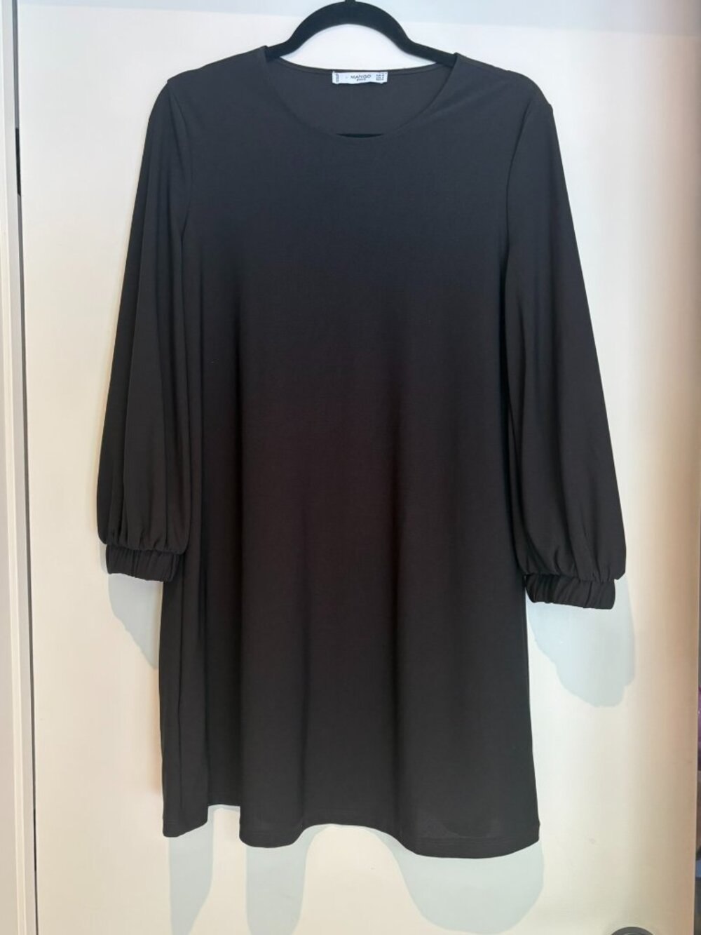 Mango Black 3/4 Sleeve Shift Dress Size Small Elegant Minimalist